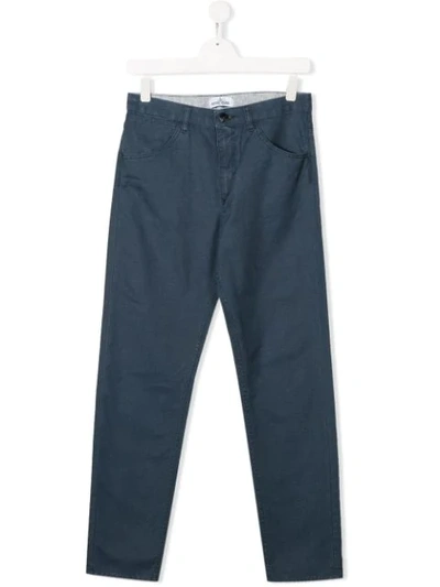 Shop Stone Island Junior Straight Leg Washed Trousers In Blue