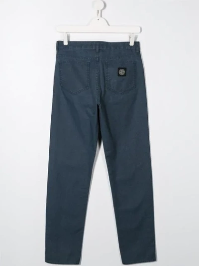 Shop Stone Island Junior Straight Leg Washed Trousers In Blue