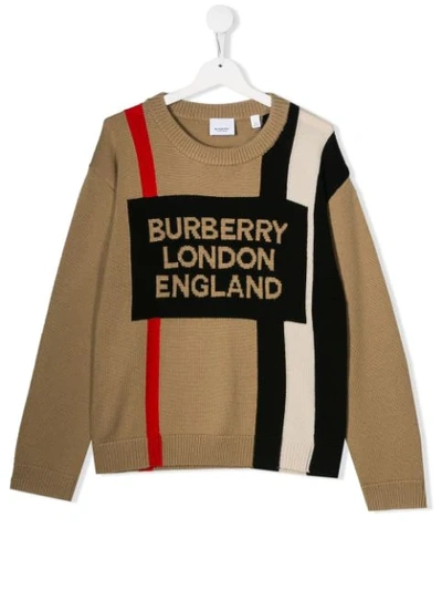 Shop Burberry Logo Knit Jumper In Neutrals