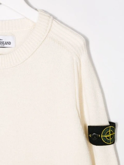 Shop Stone Island Junior Logo Knitted Sweatshirt In White