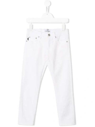 Shop Stone Island Junior Slim-fit Jeans In White