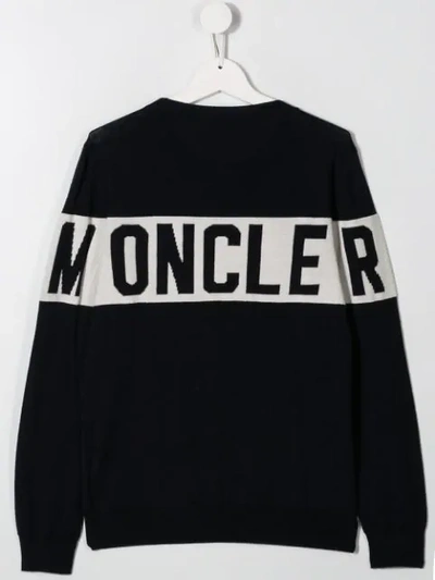 Shop Moncler Logo Knitted Sweatshirt In Blue