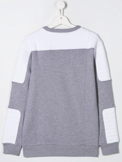 Shop Balmain Panelled Logo-print Sweatshirt In Grey