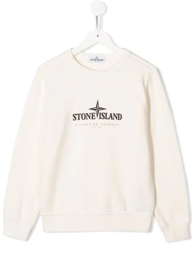 Shop Stone Island Junior Printed Logo Sweatshirt In White