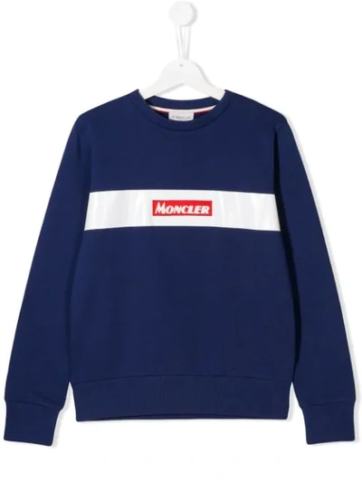 Shop Moncler Teen Logo Sweatshirt In Blue