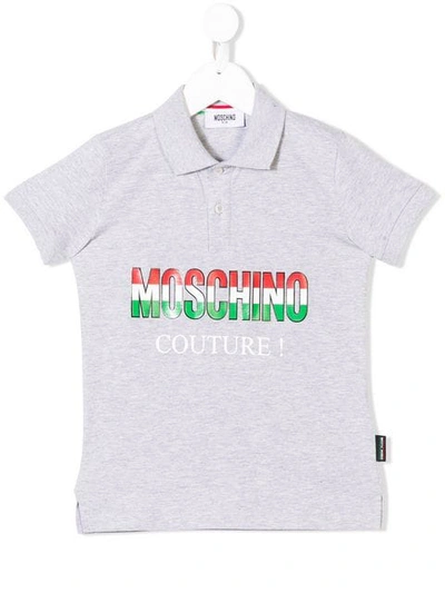 Shop Moschino Logo Couture Print Polo Shirt In Grey