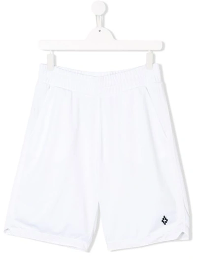 Shop Marcelo Burlon County Of Milan Teen Embroidered Logo Mesh Shorts In White