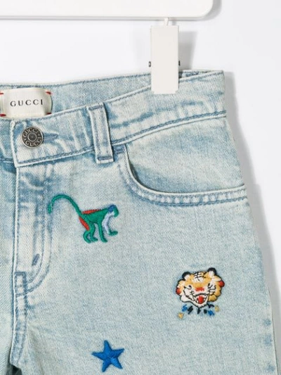 Shop Gucci Embroidered Denim Shorts In Blue