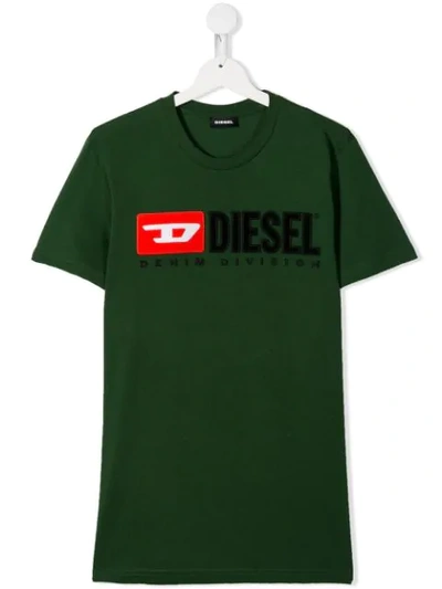 Shop Diesel Teen Tjustdivision T-shirt In Green