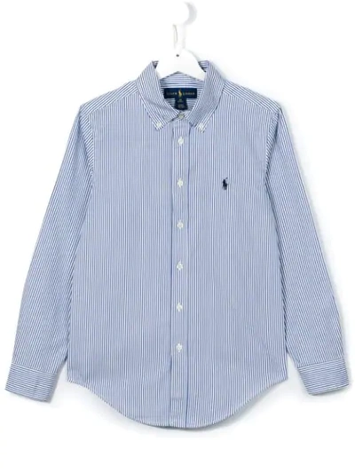 Shop Ralph Lauren Striped Button Down Shirt In Blue