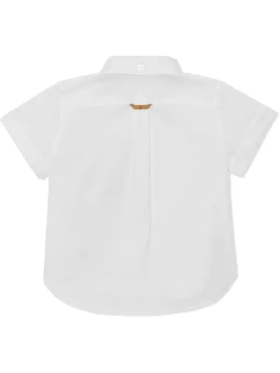 Shop Burberry Short-sleeve Check Detail Cotton Oxford Shirt In White