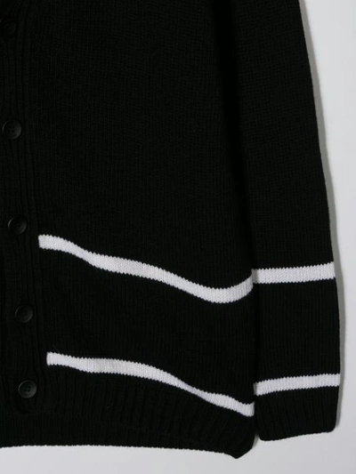 Shop Dondup Stripe Logo Cardigan In Black