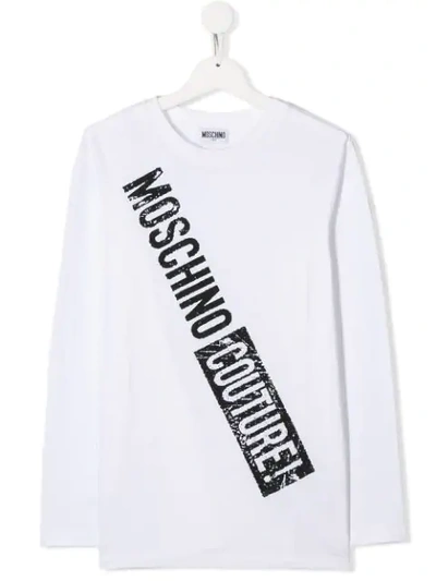 Shop Moschino Teen Sequinned Logo Top In White