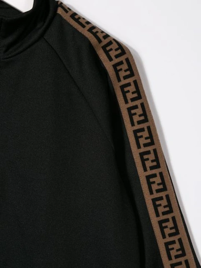 Shop Fendi Zip-up Logo Sweatshirt In Black