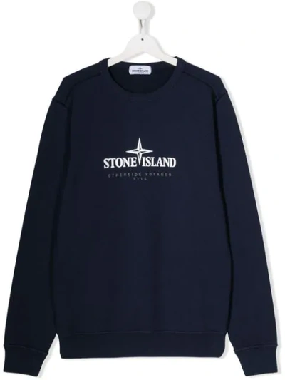 Shop Stone Island Junior Teen Logo Oversized Sweatshirt In Blue