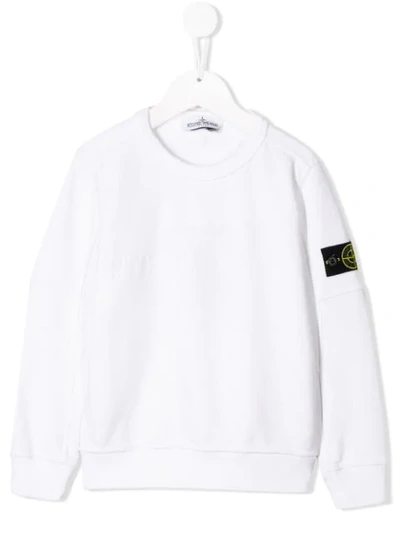 Shop Stone Island Junior Logo Patch Relaxed-fit Sweatshirt In White