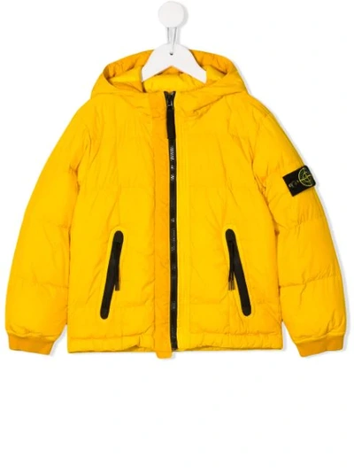 Shop Stone Island Junior Compass Badge Padded Jacket In Yellow