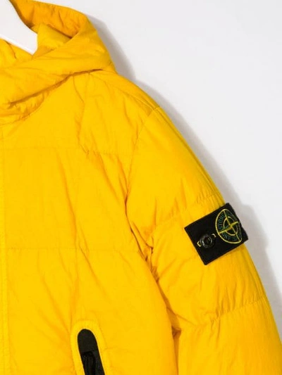 Shop Stone Island Junior Compass Badge Padded Jacket In Yellow