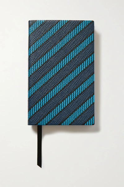 Shop Smythson Panama Printed Textured-leather Notebook In Blue