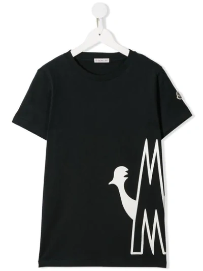 Shop Moncler Teen Logo Print T-shirt In Black