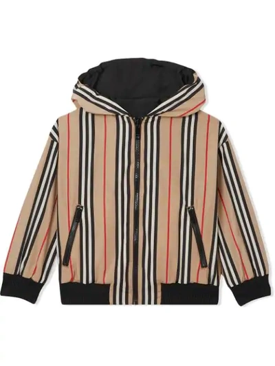 Shop Burberry Reversible Icon Stripe Hooded Jacket In Black