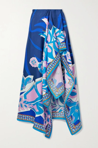Shop Emilio Pucci Samoa Printed Silk-satin Pareo In Blue
