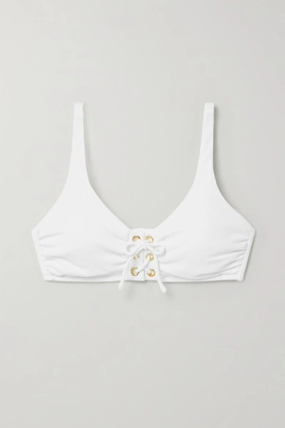 Shop Melissa Odabash Rome Lace-up Stretch-piqué Bikini Top In White