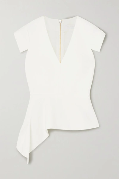 Shop Roland Mouret Breen Asymmetric Stretch-crepe Peplum Top In White