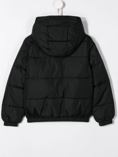 Shop Moschino Teen Padded Logo Hooded Jacket In Black