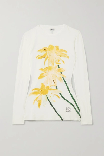 Shop Loewe Floral-print Cotton-jersey Top In White