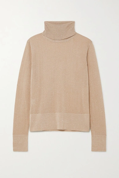 Shop Altuzarra Lexia Metallic Knitted Turtleneck Sweater In Beige
