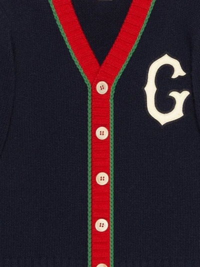 Shop Gucci Logo Colour-block Cardigan In Blue