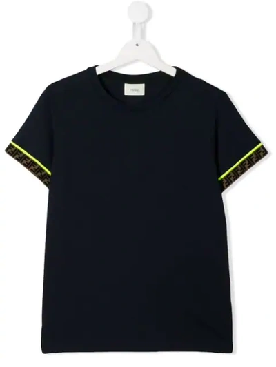 Shop Fendi Teen Logo Sleeve T-shirt In Blue
