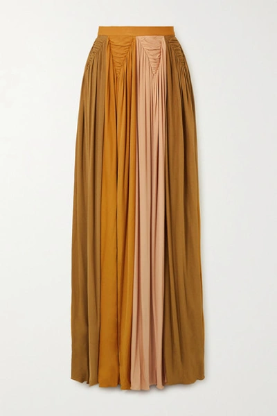 Shop Roksanda Adina Pleated Color-block Jersey Maxi Skirt In Gold