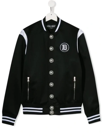Shop Balmain Teen Dragon Print Bomber Jacket In Black