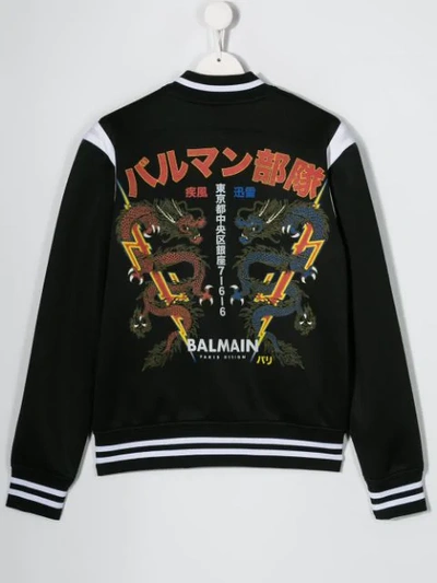 Shop Balmain Teen Dragon Print Bomber Jacket In Black