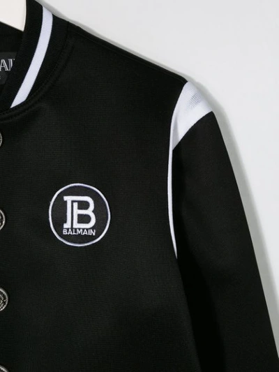 Shop Balmain Teen Dragon Print Bomber Jacket In Black