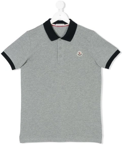 Shop Moncler Teen Contrast Collar Polo Shirt In Grey