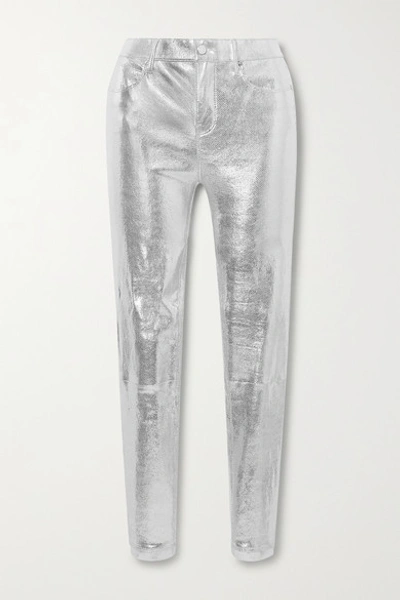Shop Rta Kiki Metallic Snake-effect Leather Skinny Pants In Silver
