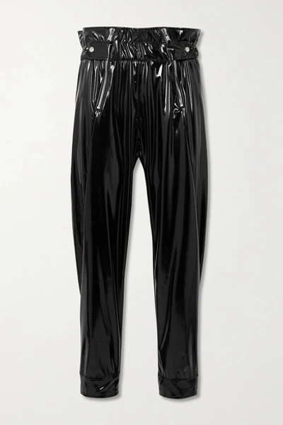 Shop Rta Leon Belted Vinyl Tapered Pants In Black