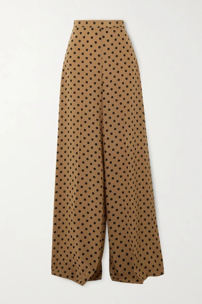 Shop Michael Kors Polka-dot Silk Crepe De Chine Wide-leg Pants In Beige