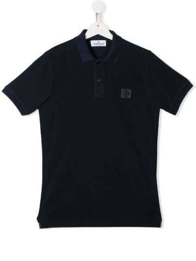Shop Stone Island Junior Teen Logo Embroidered Polo Shirt In Blue