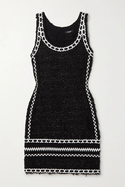 Shop Balmain Embroidered Metallic Tweed Mini Dress In Black