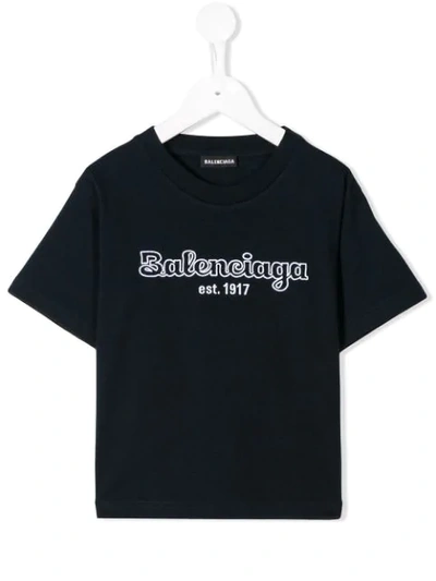 Shop Balenciaga Embroidered Logo T-shirt In Blue