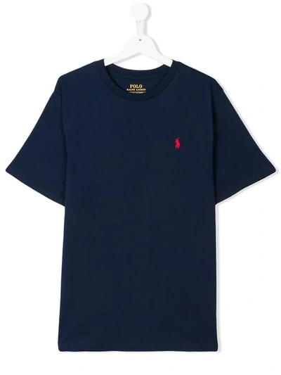 Shop Ralph Lauren Teen Embroidered Logo T-shirt In Blue