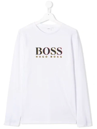 Shop Hugo Boss Teen Logo Print T-shirt In White