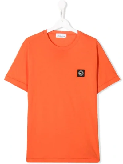 Shop Stone Island Junior Teen Logo Patch T-shirt In Orange