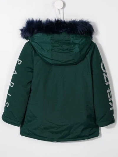 Shop Kenzo Lined Hood Padded Coat In Green