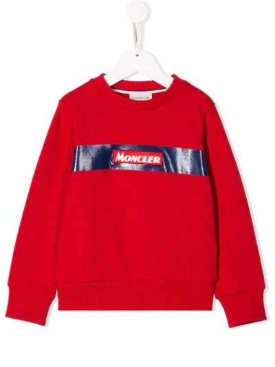 Shop Moncler Crew Neck Logo Sweater In Red