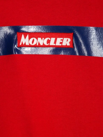 Shop Moncler Crew Neck Logo Sweater In Red